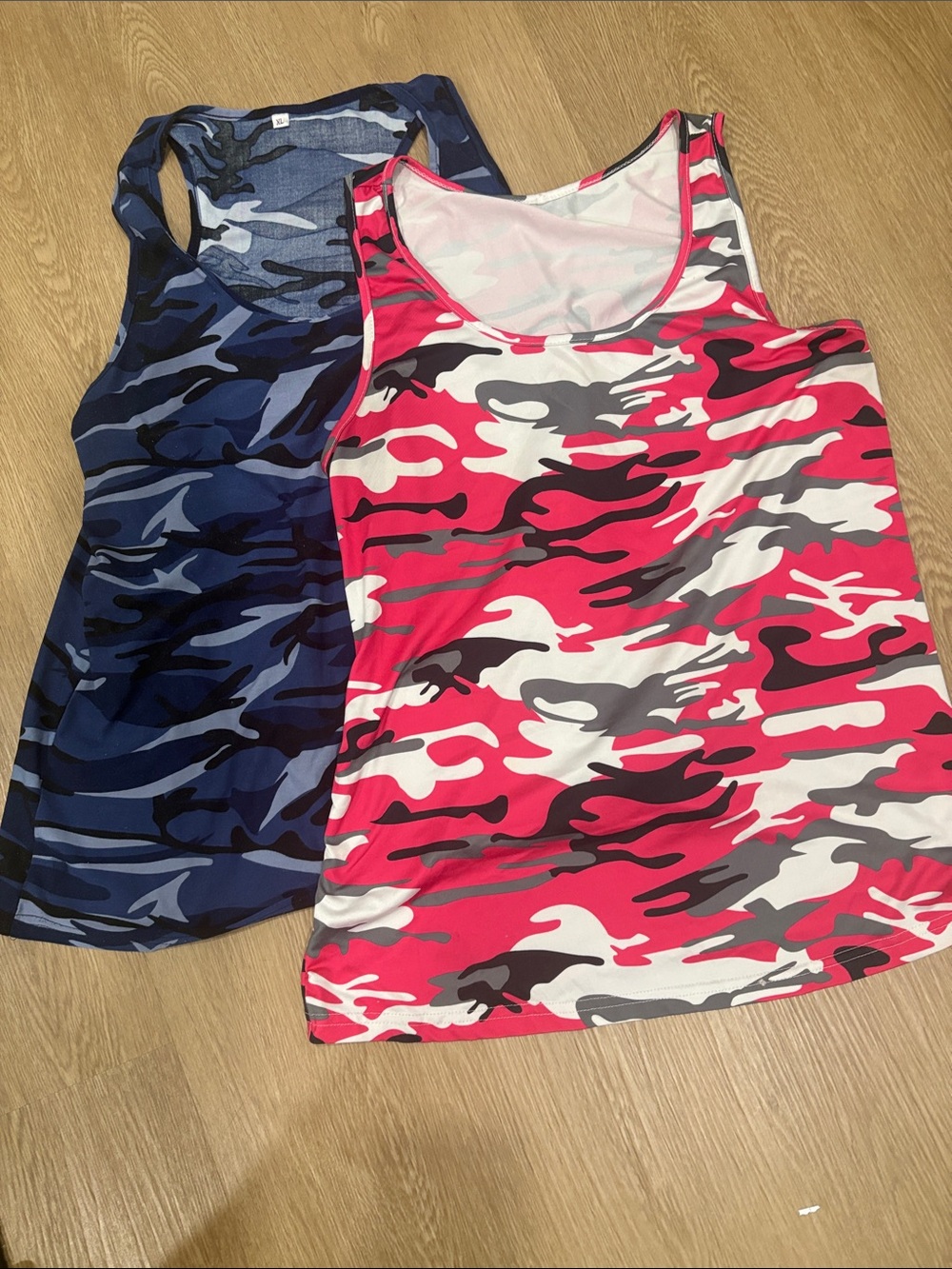 2 Camo Tank Tops - a Blue one & a pink one.  No damage, very comfy, great deal